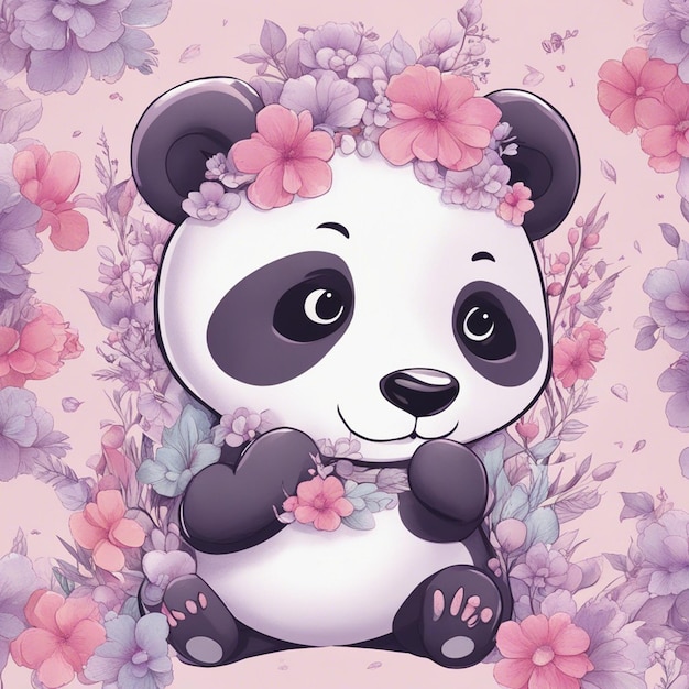 Fantasiebloemen Plons met schattige panda T-shirtontwerp Art