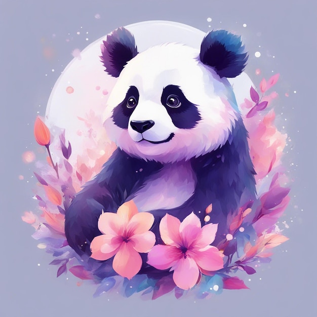 Fantasiebloemen Plons met schattige panda T-shirtontwerp Art