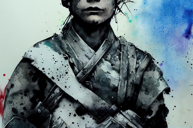 Foto fantasieconcept van een soldaat die alleen staat na de oorlog in het slagveld digitale kunststijl illustratie schilderij
