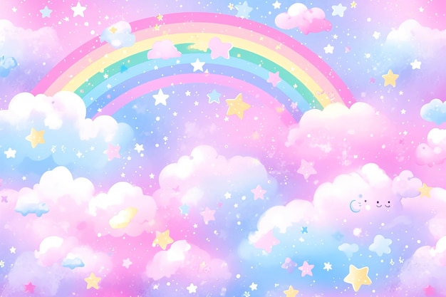 Fantasiehemel regenboog Fairy luchten regenbogen kleuren magisch landschap en droomhemel Genereer Ai