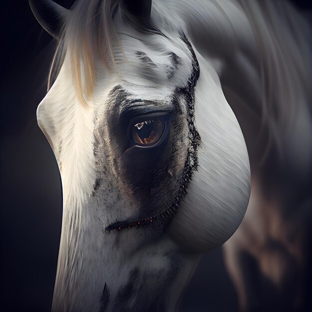 Foto fantasieportret van een mooi wit paard met grote manen