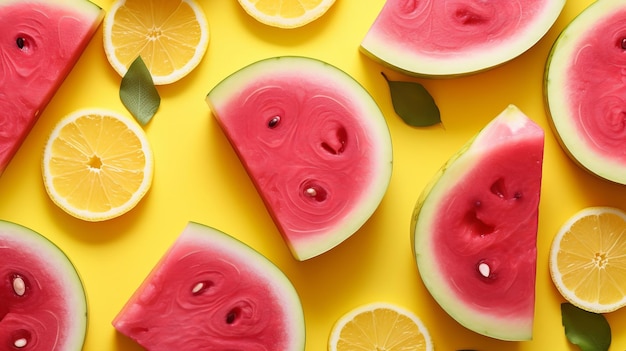 Fantasierijke organisatie gemaakt van watermeloen-citroen Level lay Voedingsconcept Clearing scale-concept Creatieve hulpbron AI Gegenereerd