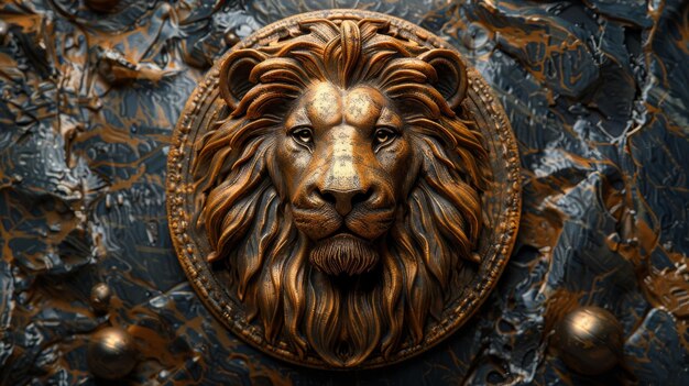 Photo fantasizing golden lion head medallion