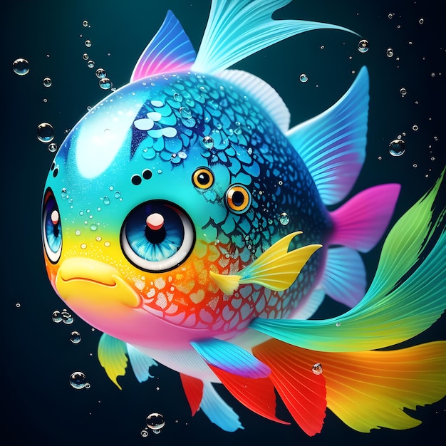 Fantastic abstract drawings of fish bright underwater illustrations ai generated