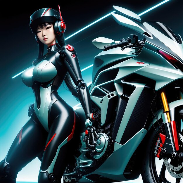 Fantastic anime girl on a motorcycle