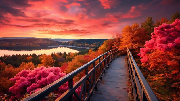 Photo fantastic autumn landscape amazing sunset with color