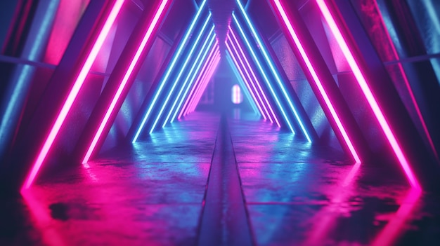 Fantastic background geometric neon lights and glow symmetric dark reflection