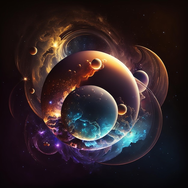 Fantastic circular space worlds beautiful wallpaper in multicolored colors