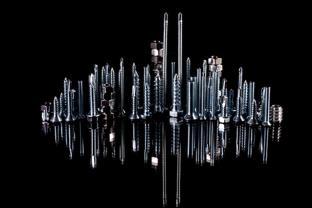 A fantastic city made of bolts, nuts, screws and self-cut