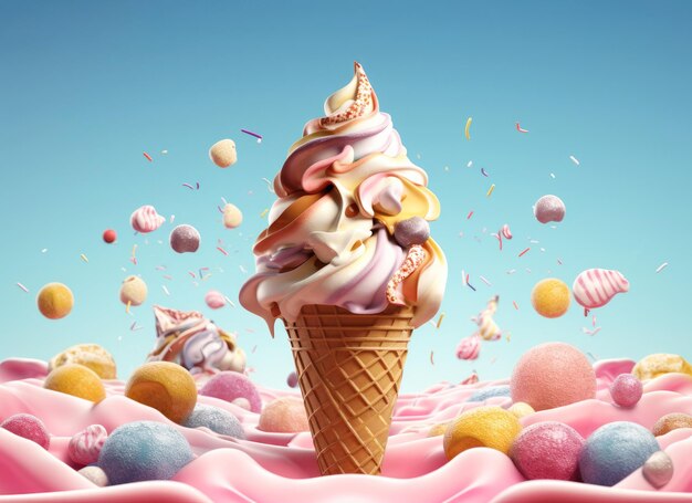 Foto fantastico gelato volante colorato ai generativa