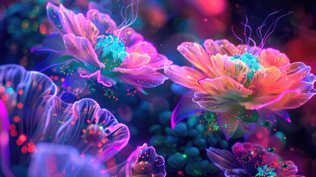 Fantastic cosmic flowers in neon shades Generative AI