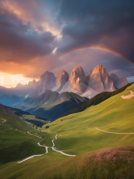 Fantastic dramatic view on Dolomites Alps Italy Wonderful nature landscape