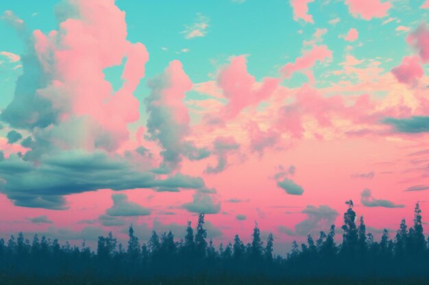 Photo fantastic dreamy landscape with forest and sky at sunset