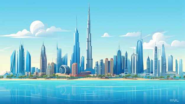 환상적인 두바이 스카이라인 아랍에미리트 UAE 도시 그림