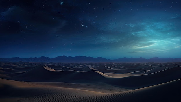 Fantastic dunes in the desert at night with sparkling stars