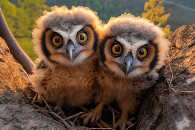 Fantastic eagle Owl chicks in nest