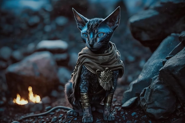 파란 눈을 가진 환상적인 이집트 고양이 Generative AI