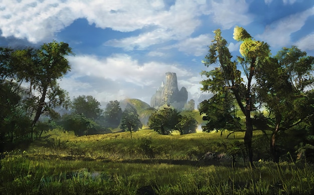 Fantastic Epic Magica Landscape of Mountains Summer Nature Mystic Valley Gaming RPG Background