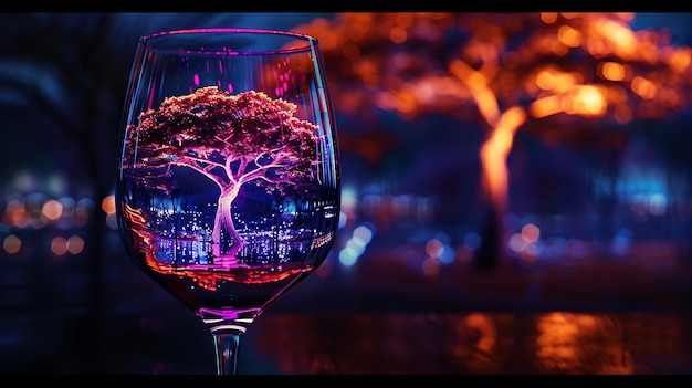 Photo fantastic forest in a wine glass