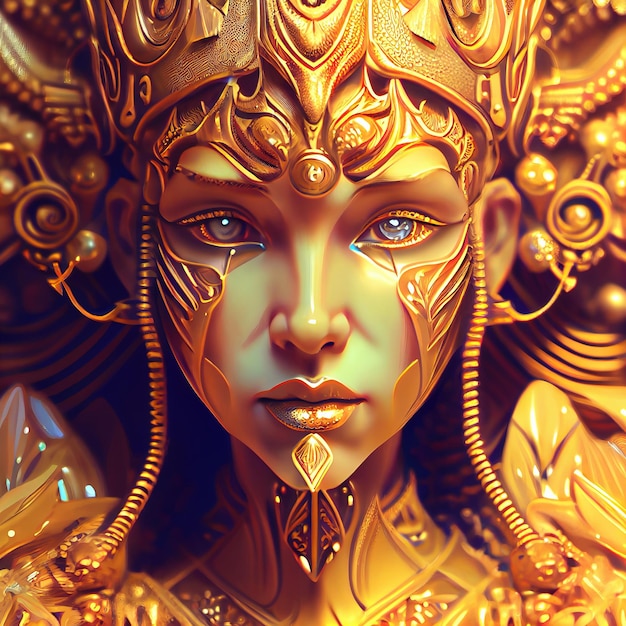 Fantastic golden woman Stylized colored female golden body