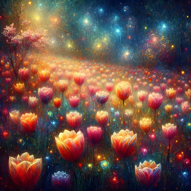 fantastic illustration of a field full of flowers