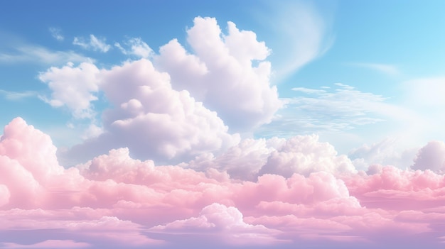 Fantastic illustration of an image with pink clouds in a blue sky beautiful landscape Generative AI