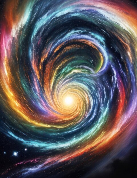 Fantastic illustration starry multicolored spirals Space planets and other worlds beautiful