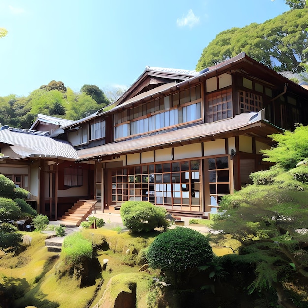 Fantastic Japanese style building exterior with natural environment