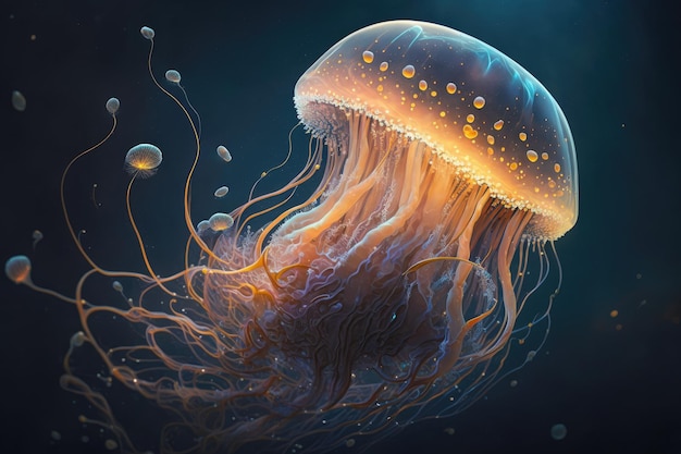 Fantastic jellyfish in space expanding its tentacles to sides