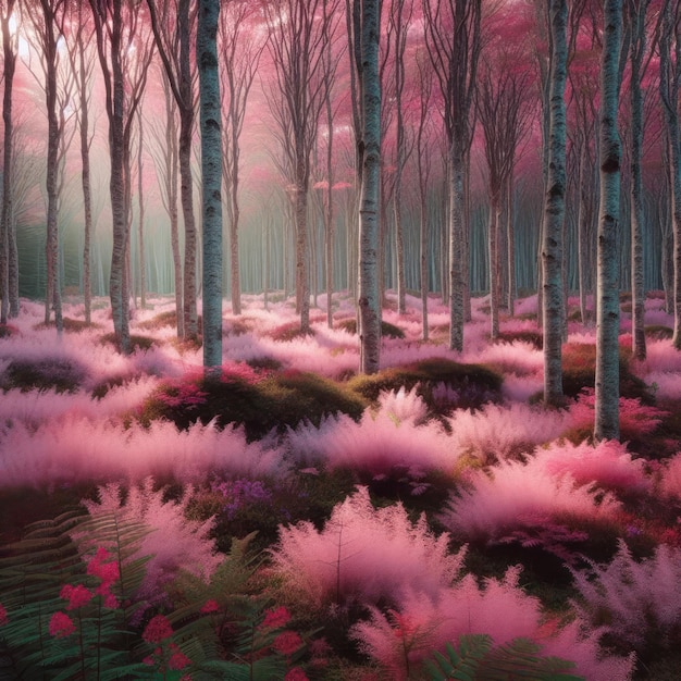 Fantastic landscape of a pink forest