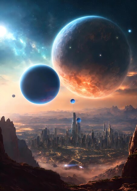 Photo fantastic landscape of an unknown planet