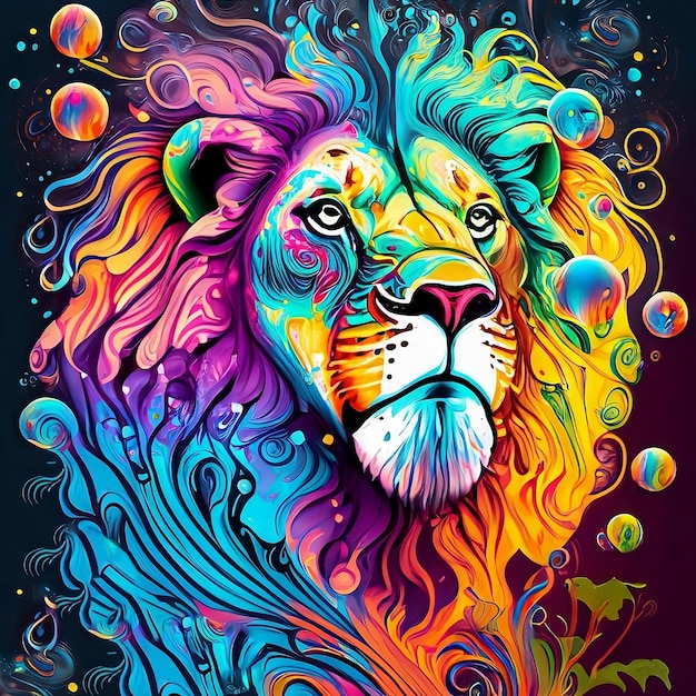 fantastic lion on the background bold lines and a mix of colorful color generative ai