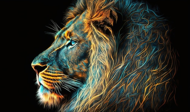 Fantastic lion in neon colors