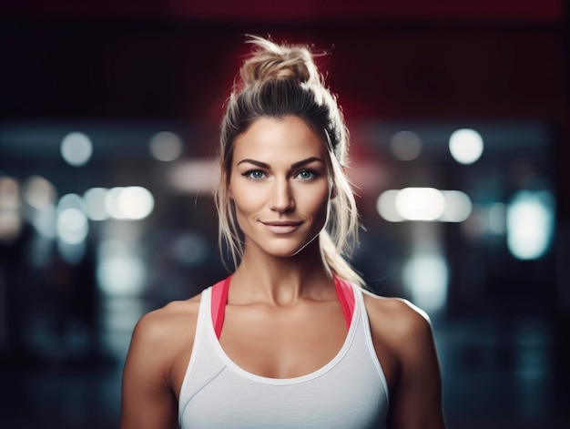 Fantastic looking pretty young fitness woman trainer professional portrait photo