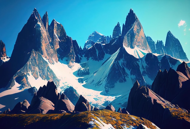 Fantastic mountain peaks with snow on top Picturesque landscape with Alps Generative Ai Art