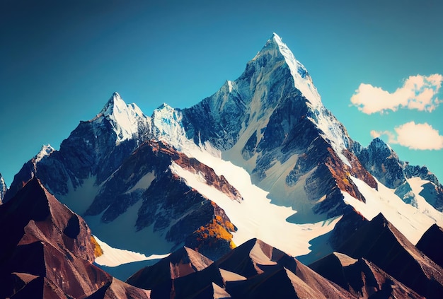 Fantastic mountain peaks with snow on top Picturesque landscape with Alps Generative Ai Art