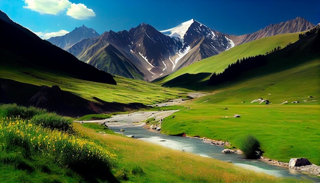 Fantastic mountain scenery on a warm summer day Scene from the Caucasus Mountains depicting an alpin