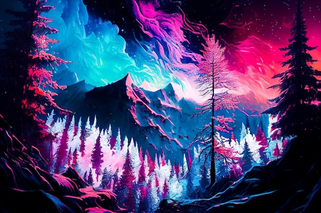 Fantastic nature of the unknown world in neon colors Generative AI Generative AI