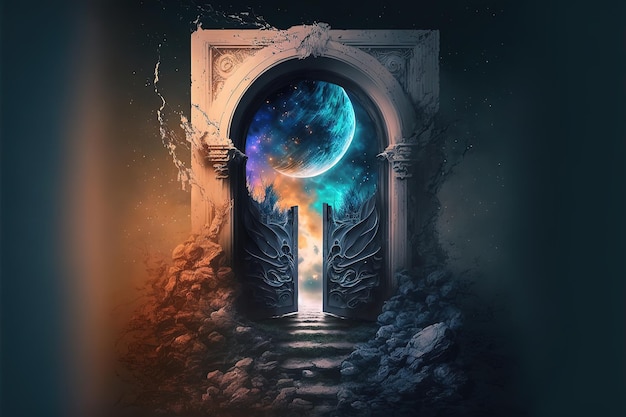 A fantastic portal to another world in the form of a doorway Abstract art