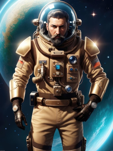 Fantastic portrait of a man in a space suit