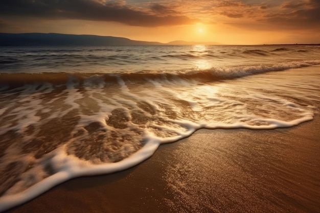 Fantastic seascape with ripples On the Sunset generative ai