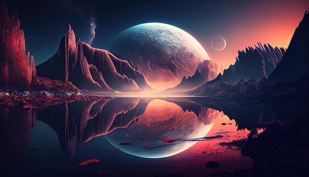 Photo fantastic space nature landscape background generative ai