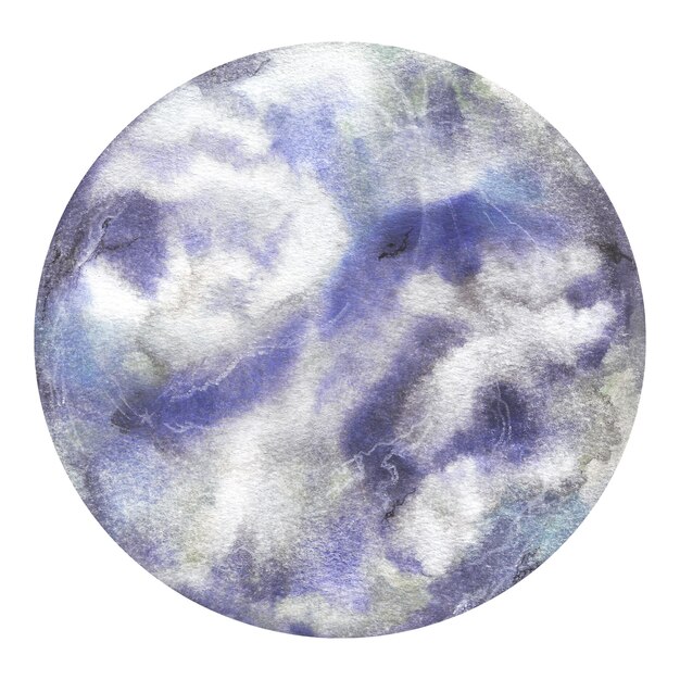 Fantastic space planet moon with beautiful texture and stains Watercolor illustration isolated