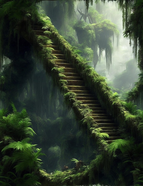 Fantastic staircase in the forest Background photo