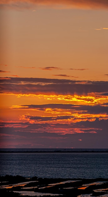 Fantastic sunset on the beach of Cortadura on Cadiz Spain