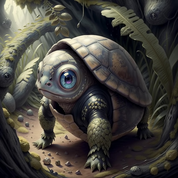 Fantastic turtle in forest Generative AI