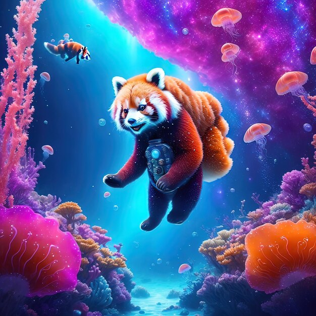 Fantastic Underwater Wonderland Dieren vissen een man ruimtepak in Space Underwater wereld