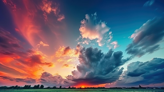 素晴らしい景色美しい夕焼け空夕暮れ時の空と雲が劇的な背景にあります