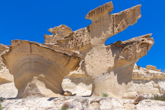 Fantastic view of capricious forms produced by erosion in the mountains bolnuevo mazarron murcia