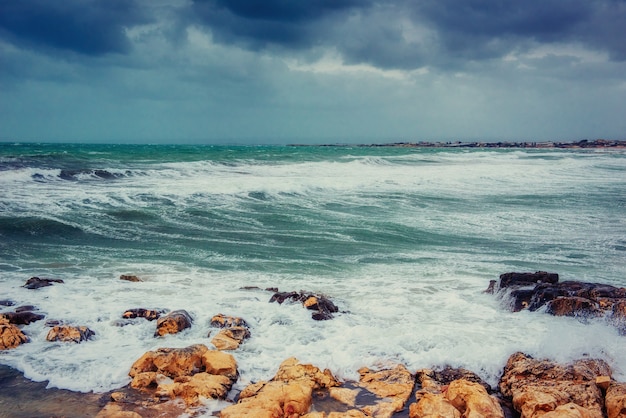 Fantastic view of the nature reserve Monte Cofano. Dramatic scen